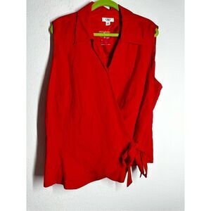 NWOT Cato Women’s Linen Wrap Sleeveless Lined Red Minimalist Top Blouse Size 24W